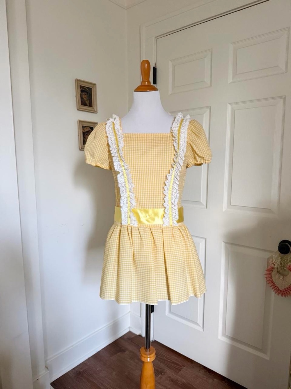 Vintage Butter Yellow Gingham Babydoll Mini Dress